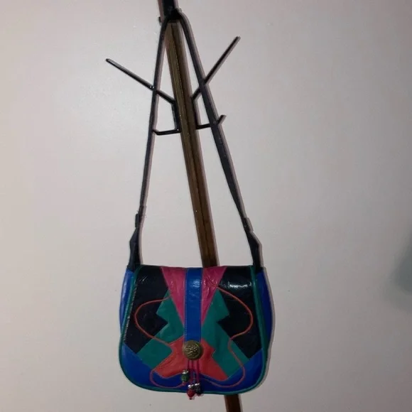 Vintage Color-block 80’s 90’s Leather Bag - Picture 12 of 13